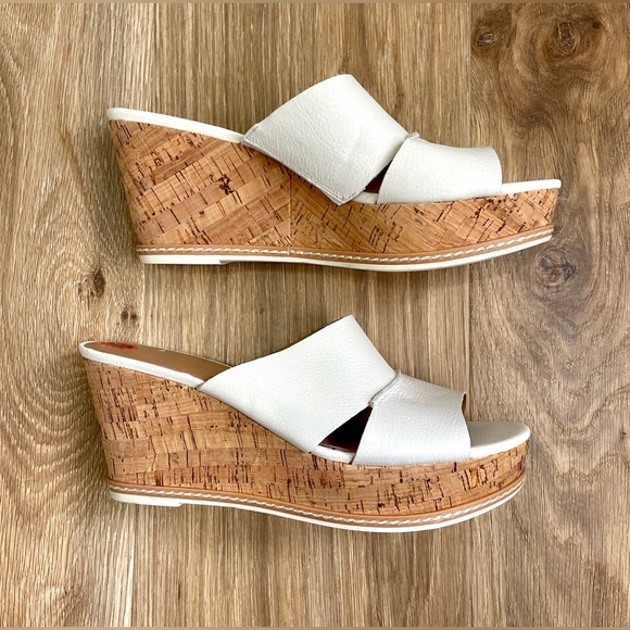 Franco Sarto Wedge Platform Sandal Women Size 10M White Leather Comfort Coastal - Picture 3 of 5